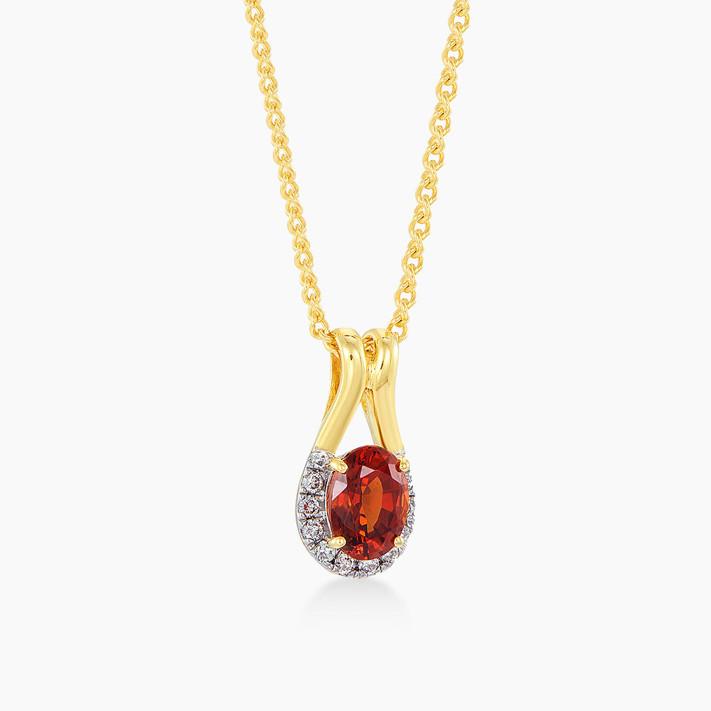 Oval Cut Garnet and Diamond Necklace in 375/9K Gold 265390123(N)