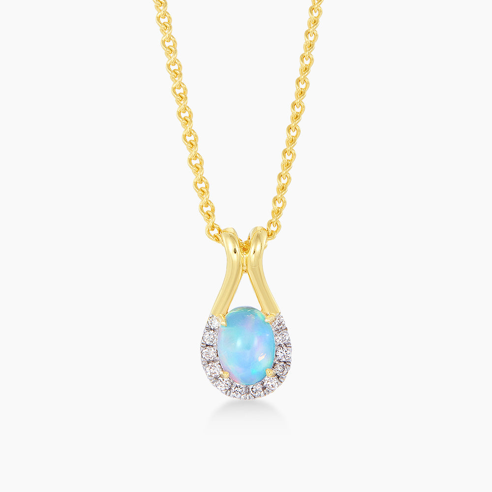 AROWANA | Oval White Opal and Diamond Necklace in 375/9K Yellow Gold 265390223(N)-YG-OPAL