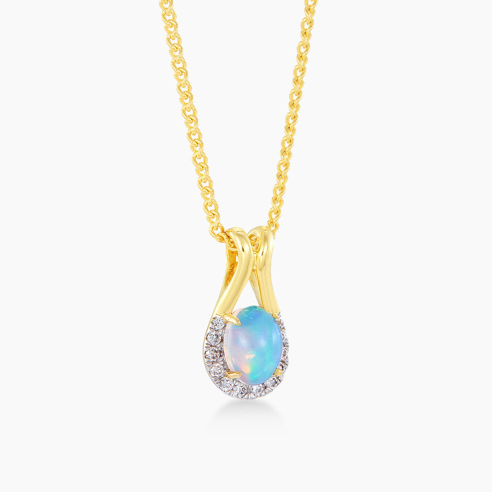 AROWANA | Oval White Opal and Diamond Necklace in 375/9K Yellow Gold 265390223(N)-YG-OPAL