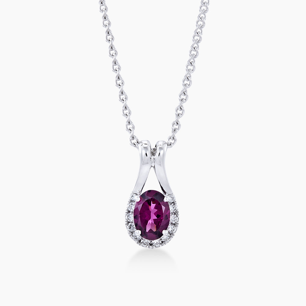 Oval Cut Garnet and Diamond Necklace in 375/9K Gold  265390423(N)-WG-GARN
