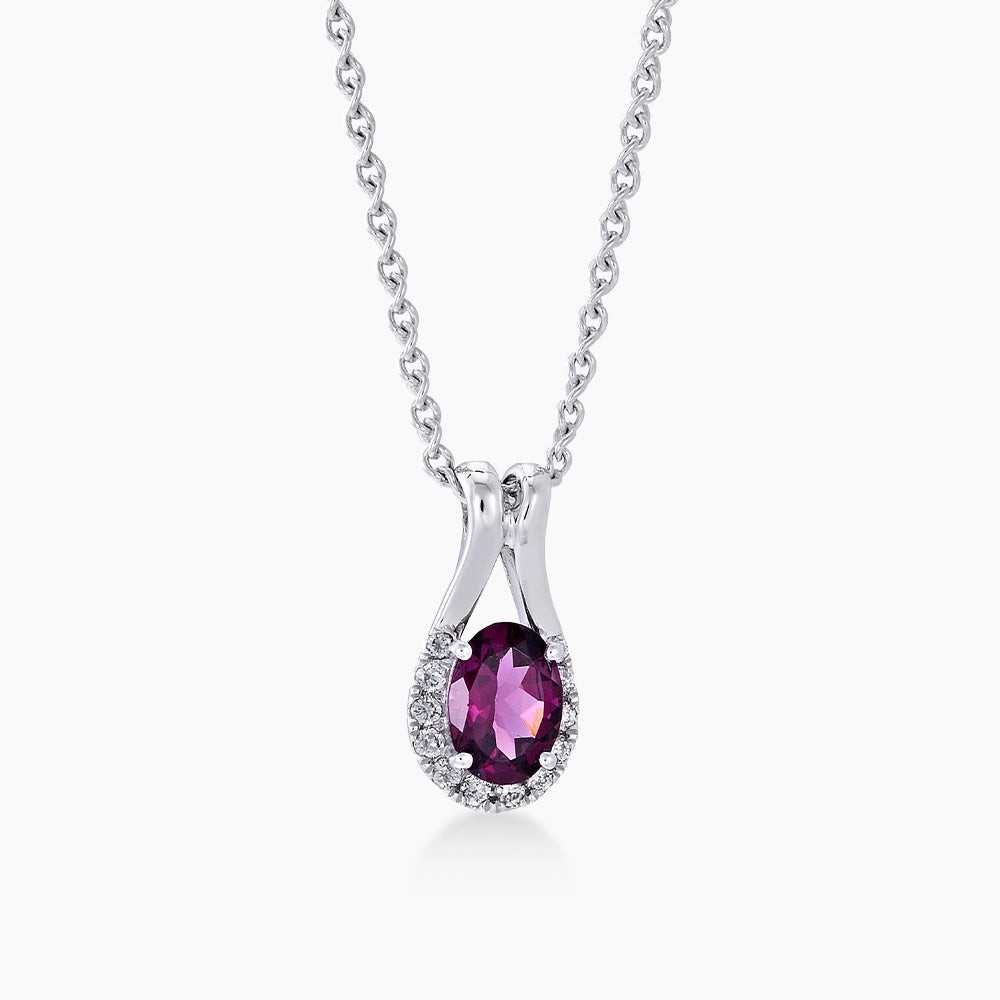 Oval Cut Garnet and Diamond Necklace in 375/9K Gold  265390423(N)-WG-GARN