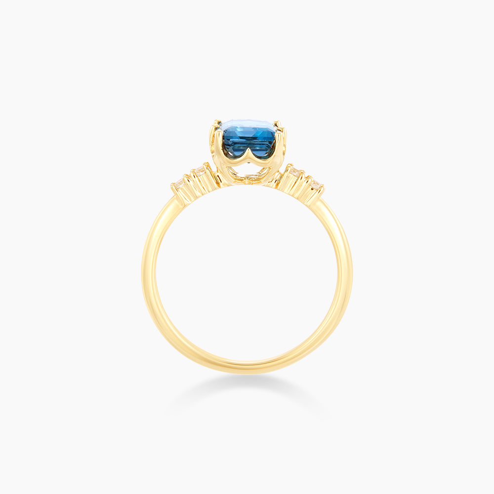 Emerald Cut Blue Topaz and Diamond Ring in 375/9K Yellow Gold 265461222(YG)-BTOPZ