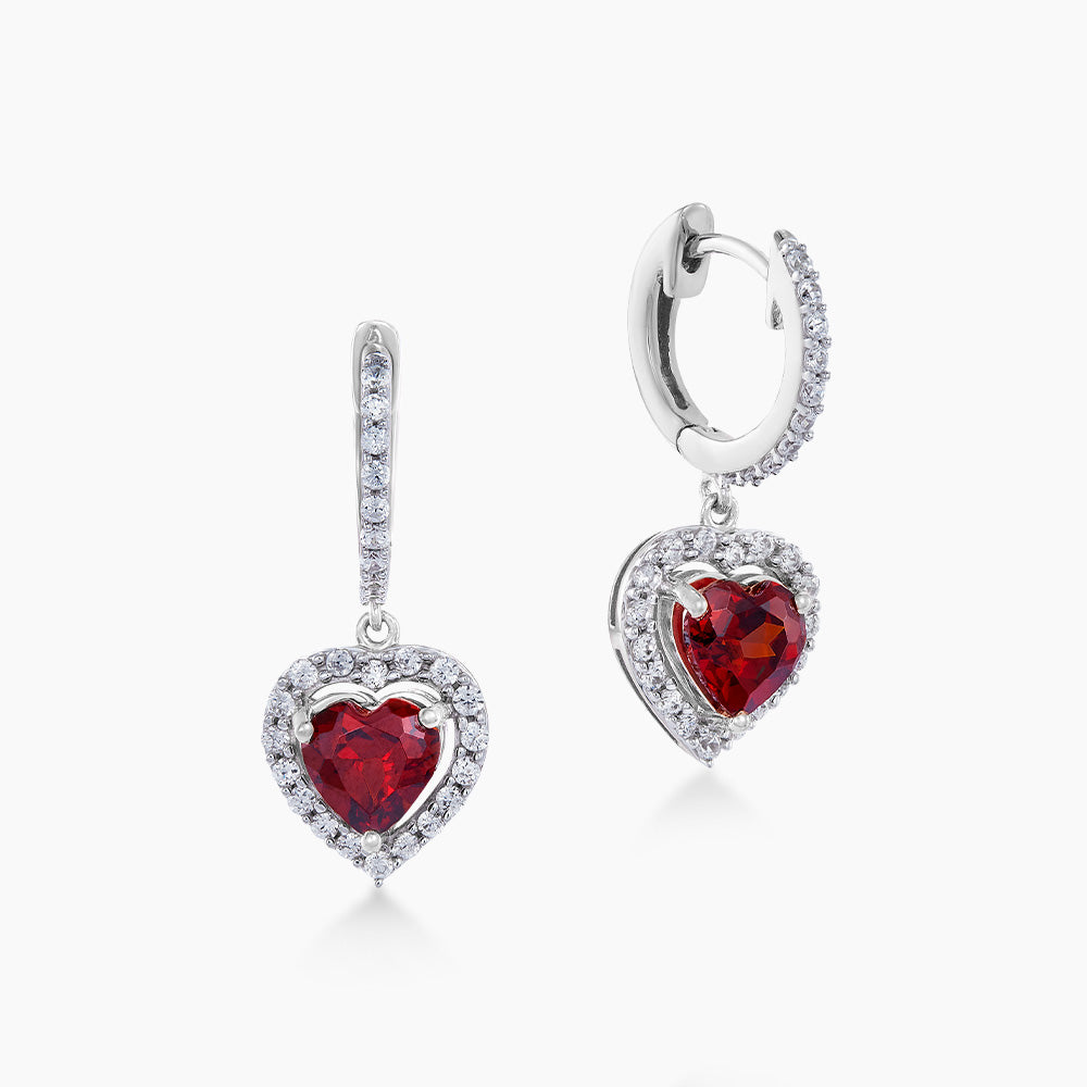Heart Cut Garnet Gemstone and Diamond Earrings in 375/9K White Gold 265610123(E)-GARN