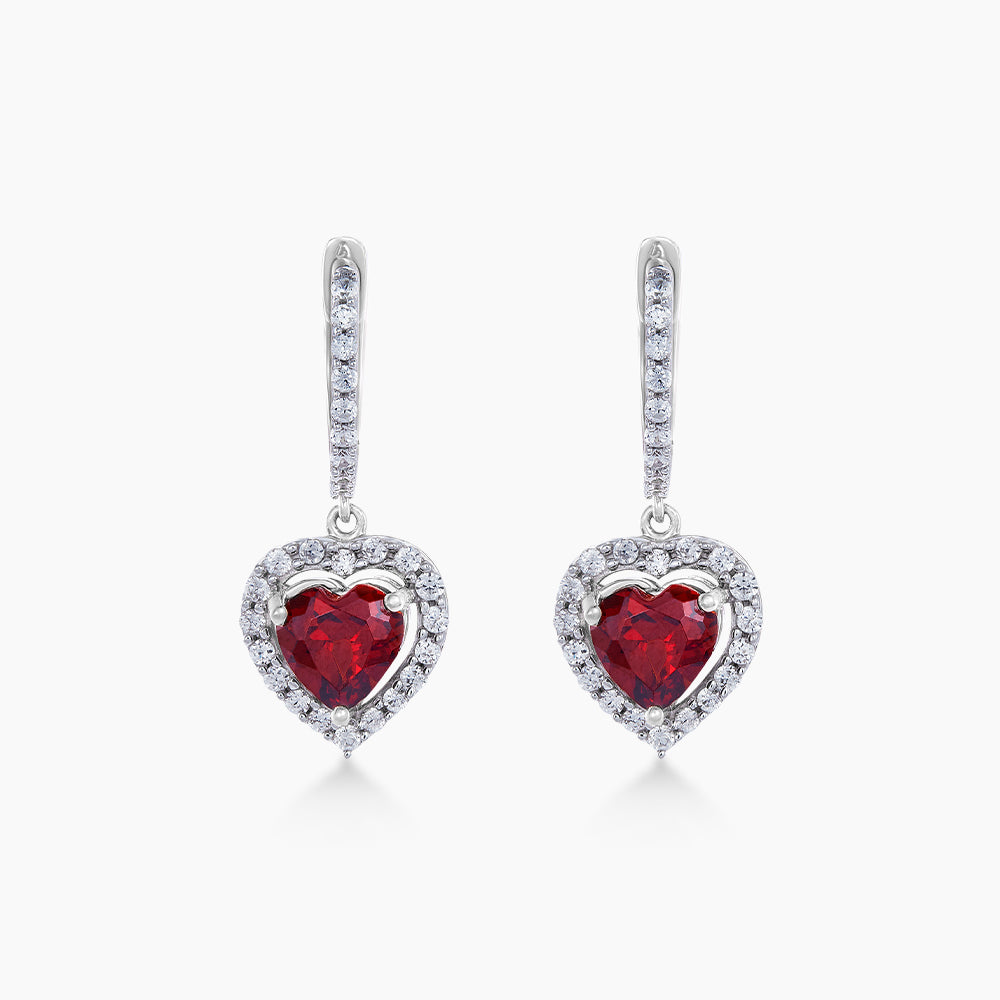Heart Cut Garnet Gemstone and Diamond Earrings in 375/9K White Gold 265610123(E)-GARN