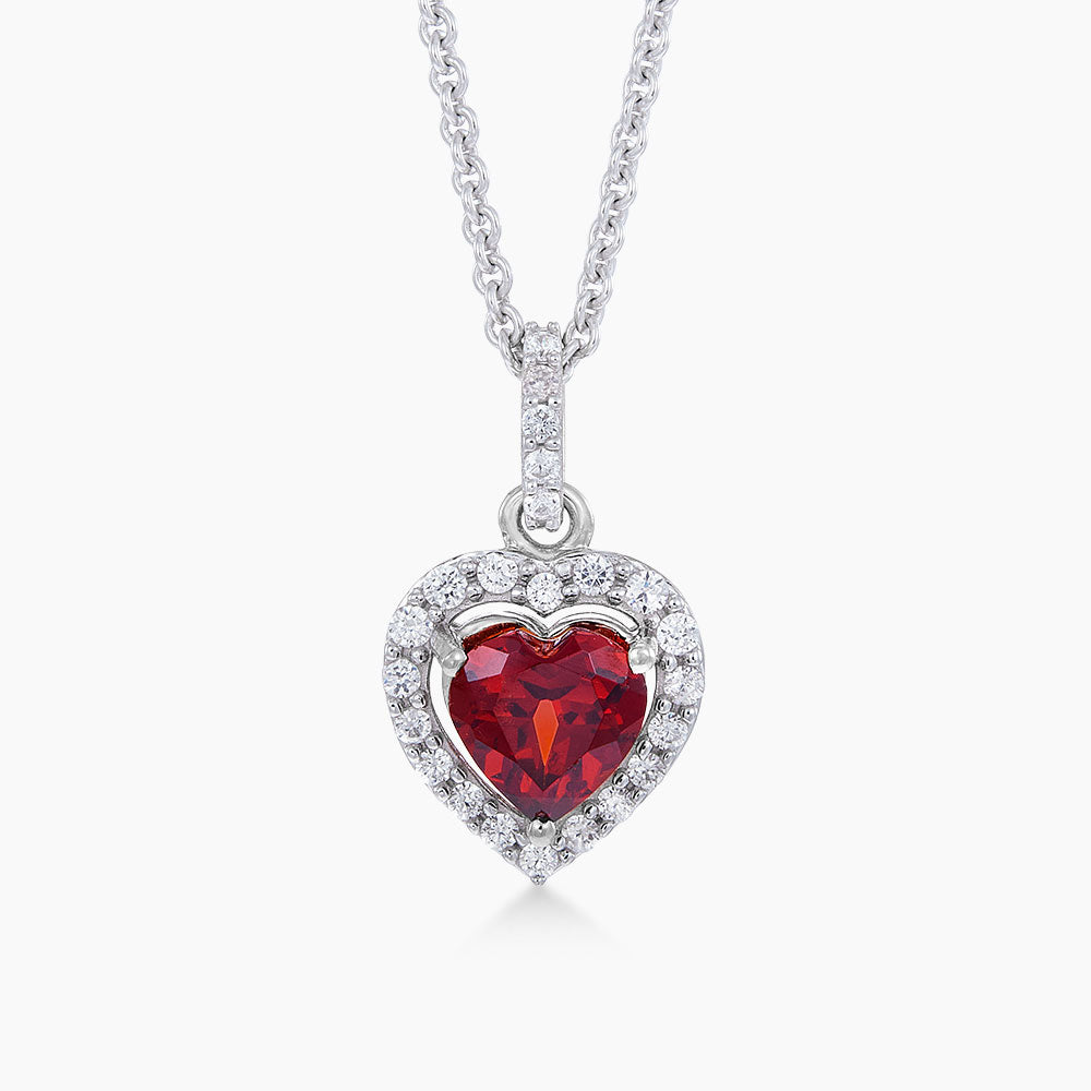 Heart Shape Garnet and Diamond Necklace in 375/9K White Gold 265610123(N)-GARN