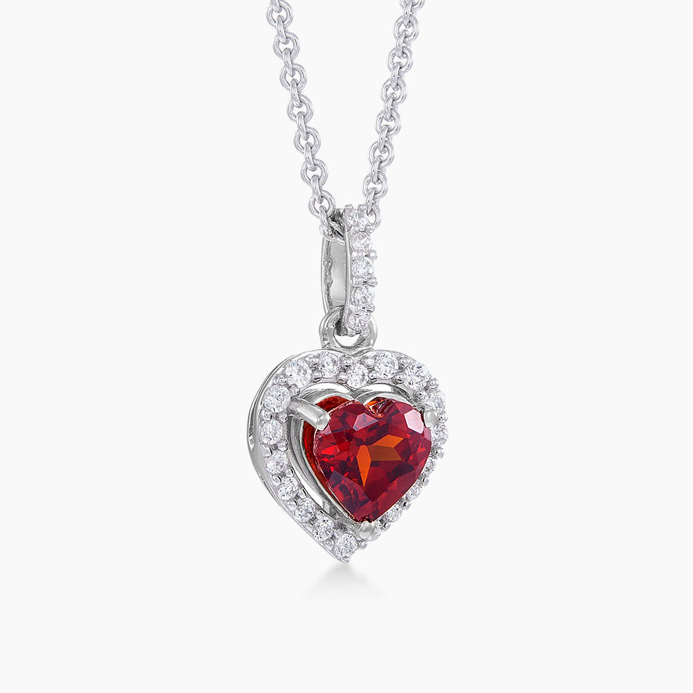 Heart Shape Garnet and Diamond Necklace in 375/9K White Gold 265610123(N)-GARN