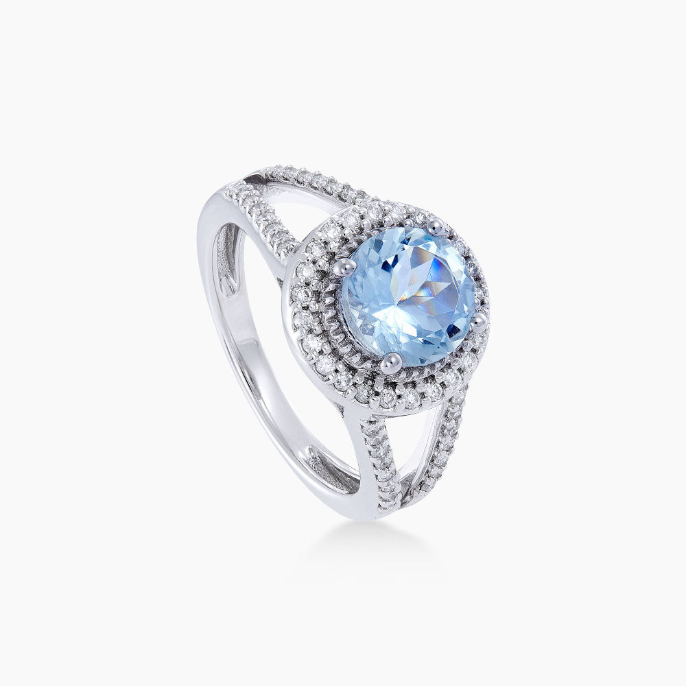 Aquamarine Cut and Diamond Ring in 375/9K White Gold 265990223(R)
