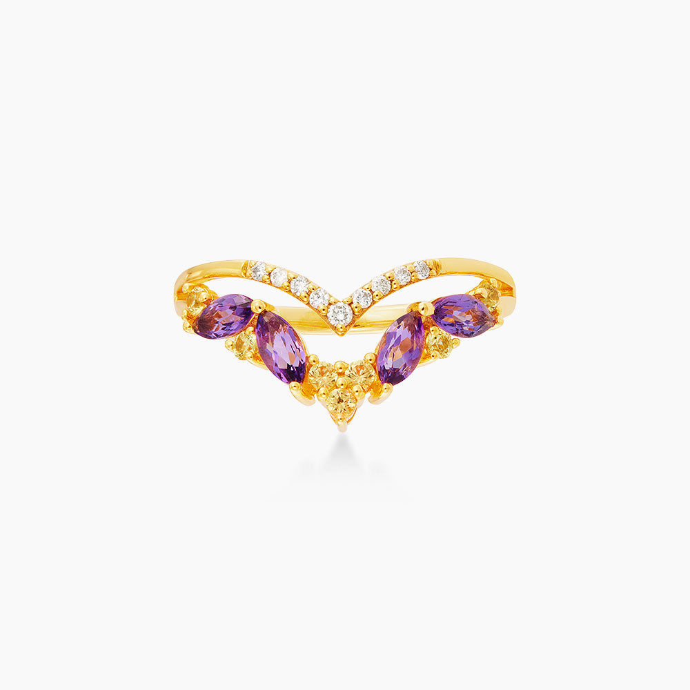 CHIC | Amethyst, Yellow Sapphire and Diamond Ring in 375/9K Yellow Gold 267660923