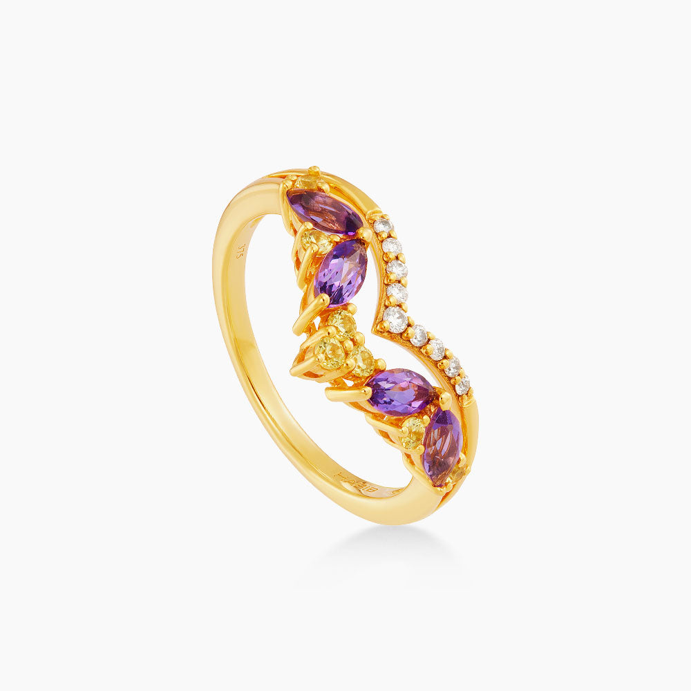 CHIC | Amethyst, Yellow Sapphire and Diamond Ring in 375/9K Yellow Gold 267660923