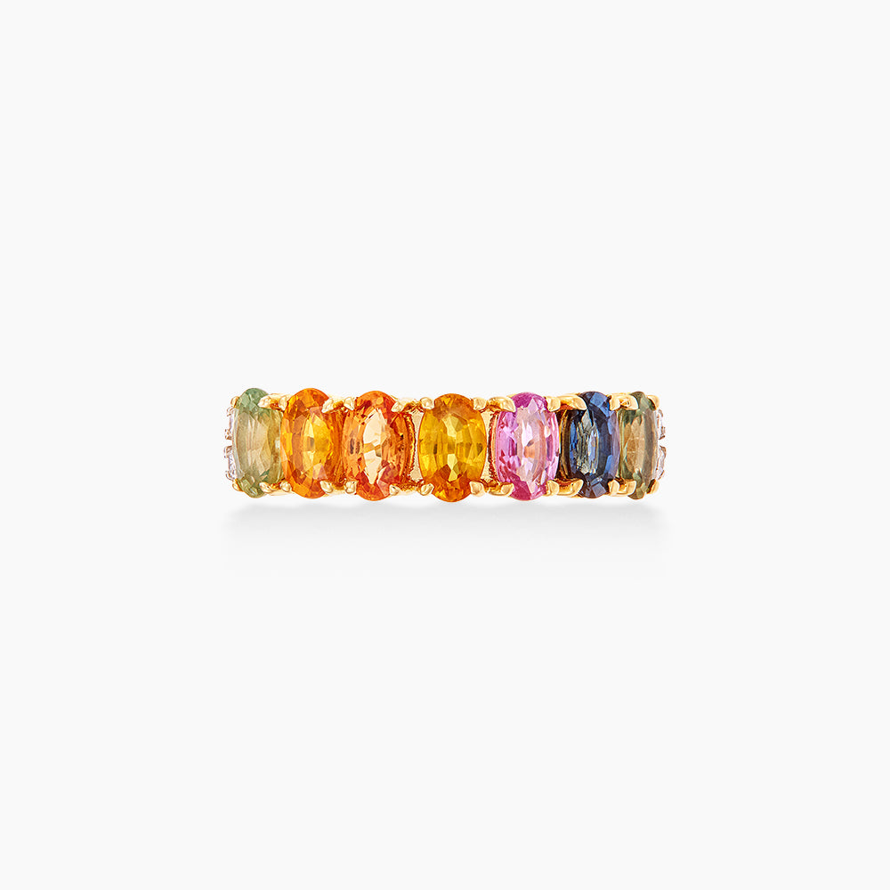 Multi-coloured Sapphire Gemstones and Diamond Ring in 375/9K Yellow Gold 269550524