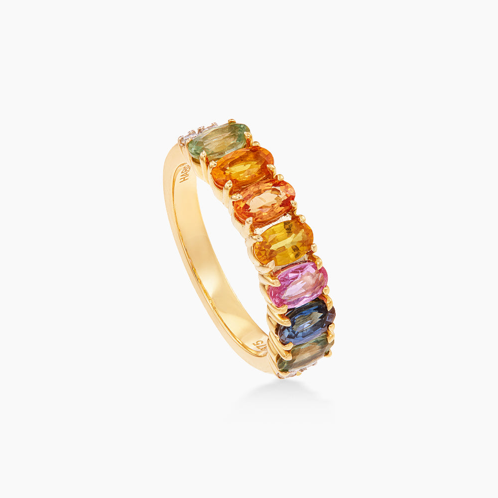 Multi-coloured Sapphire Gemstones and Diamond Ring in 375/9K Yellow Gold 269550524