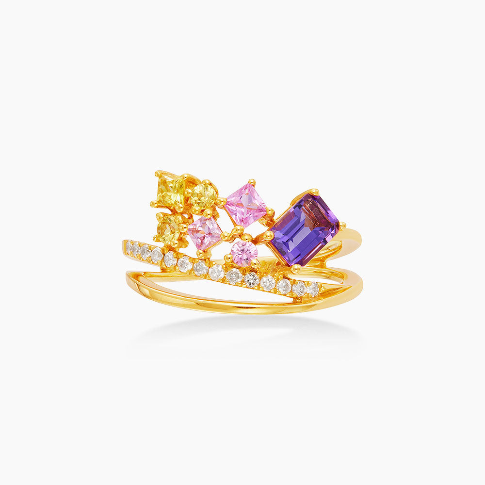 CHIC | Amethyst, Yellow Sapphire, Pink Sapphire and Diamond Ring in 375/9K Yellow Gold 269810624
