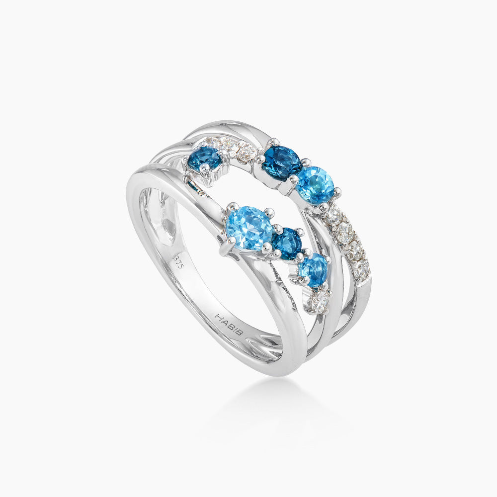 CHIC | Blue Topaz and Diamond Ring in 375/9K White Gold 271371224-BTOPZ