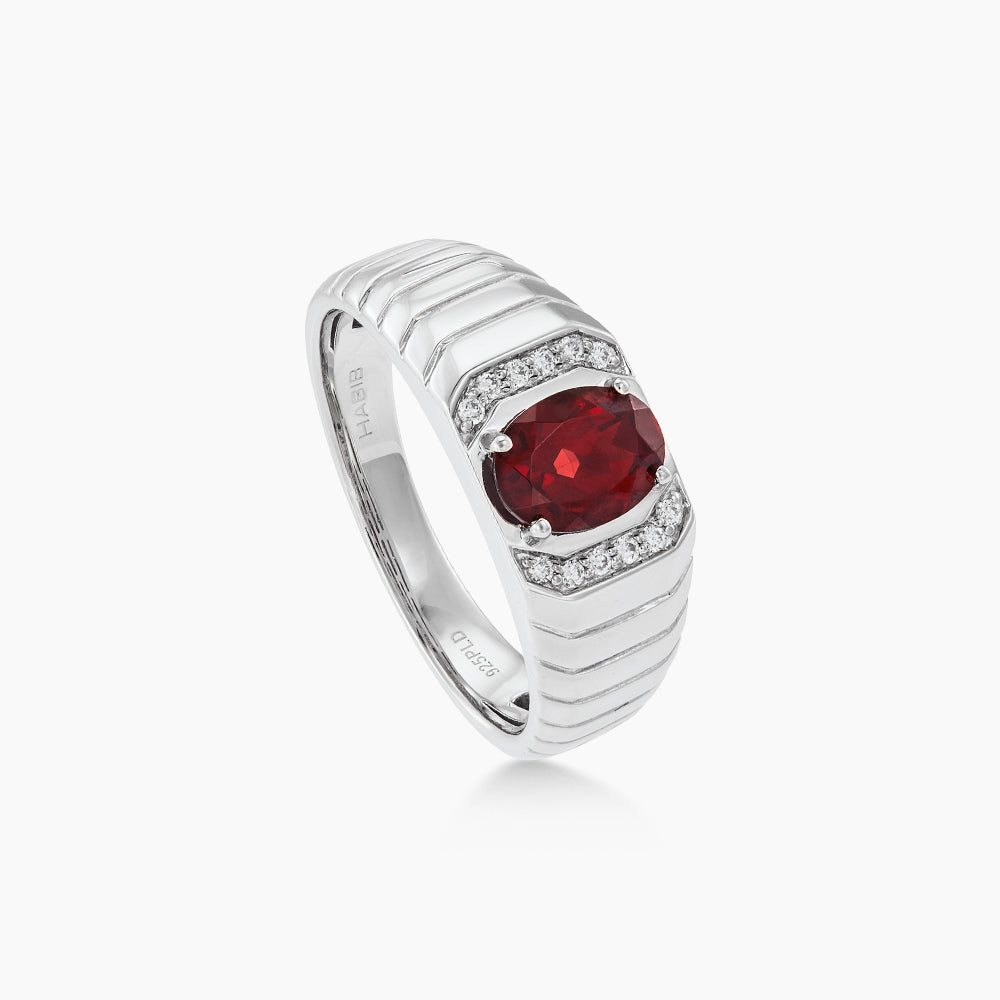 Oval Garnet and Diamond Men's Ring in 925 Silver Palladium 271580125(PLD)-GARN