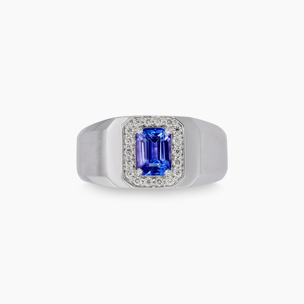 Emerald Blue Tanzanite and Diamond Men's Ring in 925 Silver Palladium 271650125(PLD)-TANZ