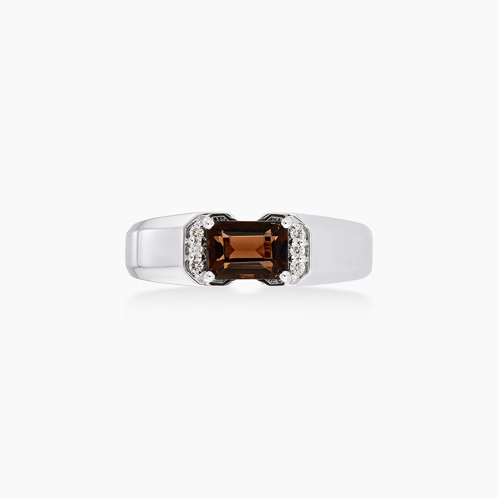 Rectangular Brown Quartz and Diamond Men's Ring in 925 Silver Palladium 271830125(PLD)-QUTZ