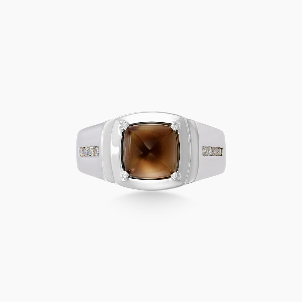 Cushion Quartz and Diamond Men's Ring in 925 Silver Palladium 271890125(PLD)-QUTZ