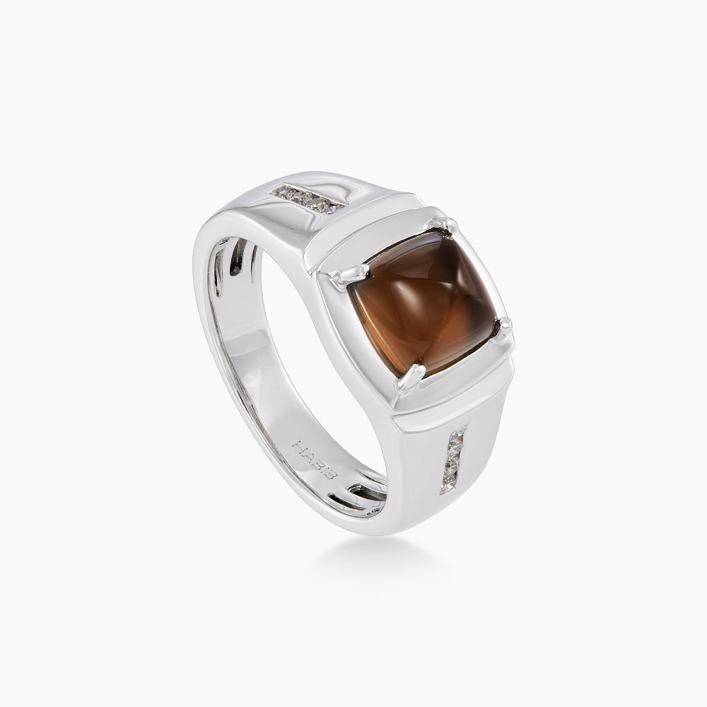 Cushion Quartz and Diamond Men's Ring in 925 Silver Palladium 271890125(PLD)-QUTZ