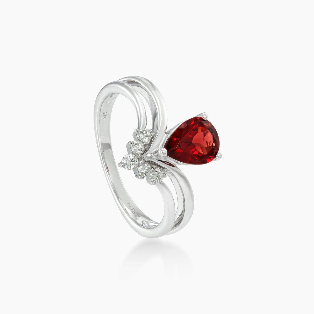 Pear Garnet and Diamond Ring in 375/9K White Gold 272400325-GARN