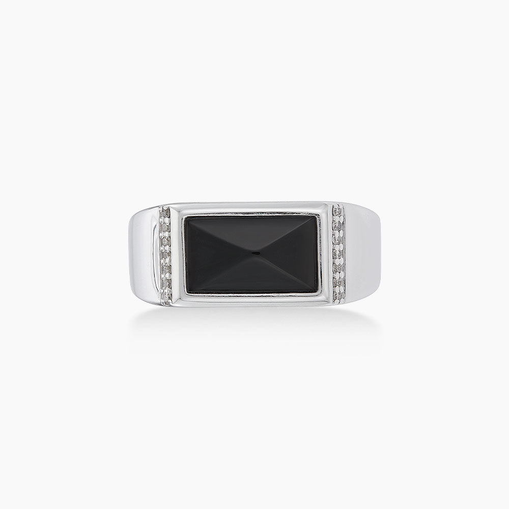 Fancy Black Onyx and Diamond Ring in 925 Silver Palladium 273900725(PLD)