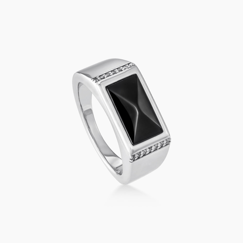 Fancy Black Onyx and Diamond Ring in 925 Silver Palladium 273900725(PLD)