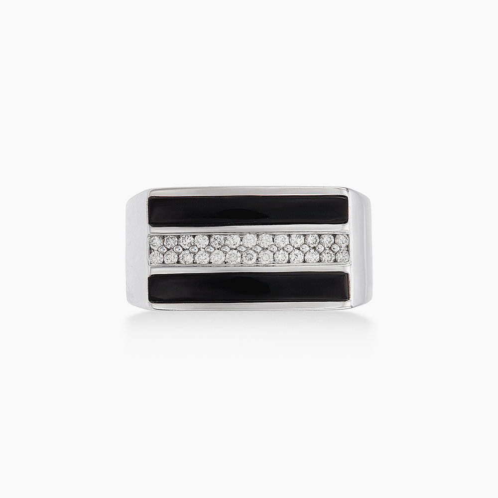 Fancy Black Onyx and Diamond Men's Ring in 925 Silver Palladium 273930725(PLD)
