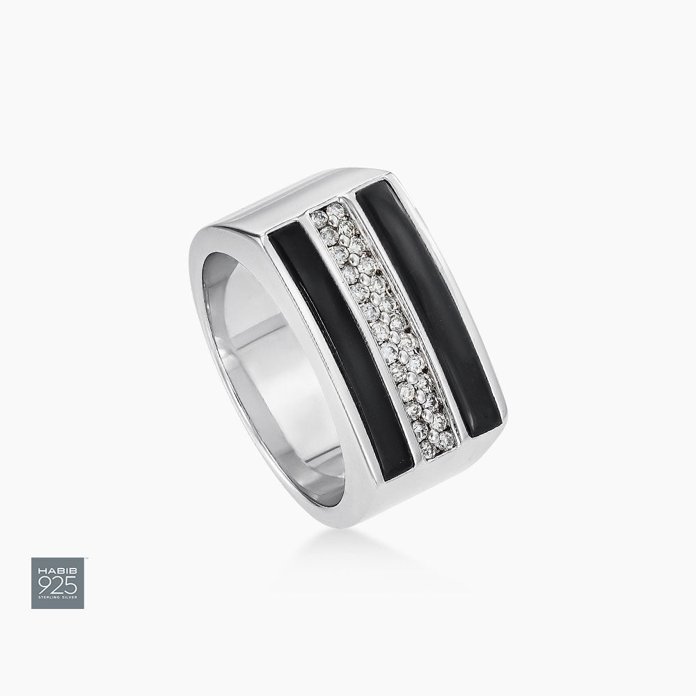 Fancy Black Onyx and Diamond Men's Ring in 925 Silver Palladium 273930725(PLD)