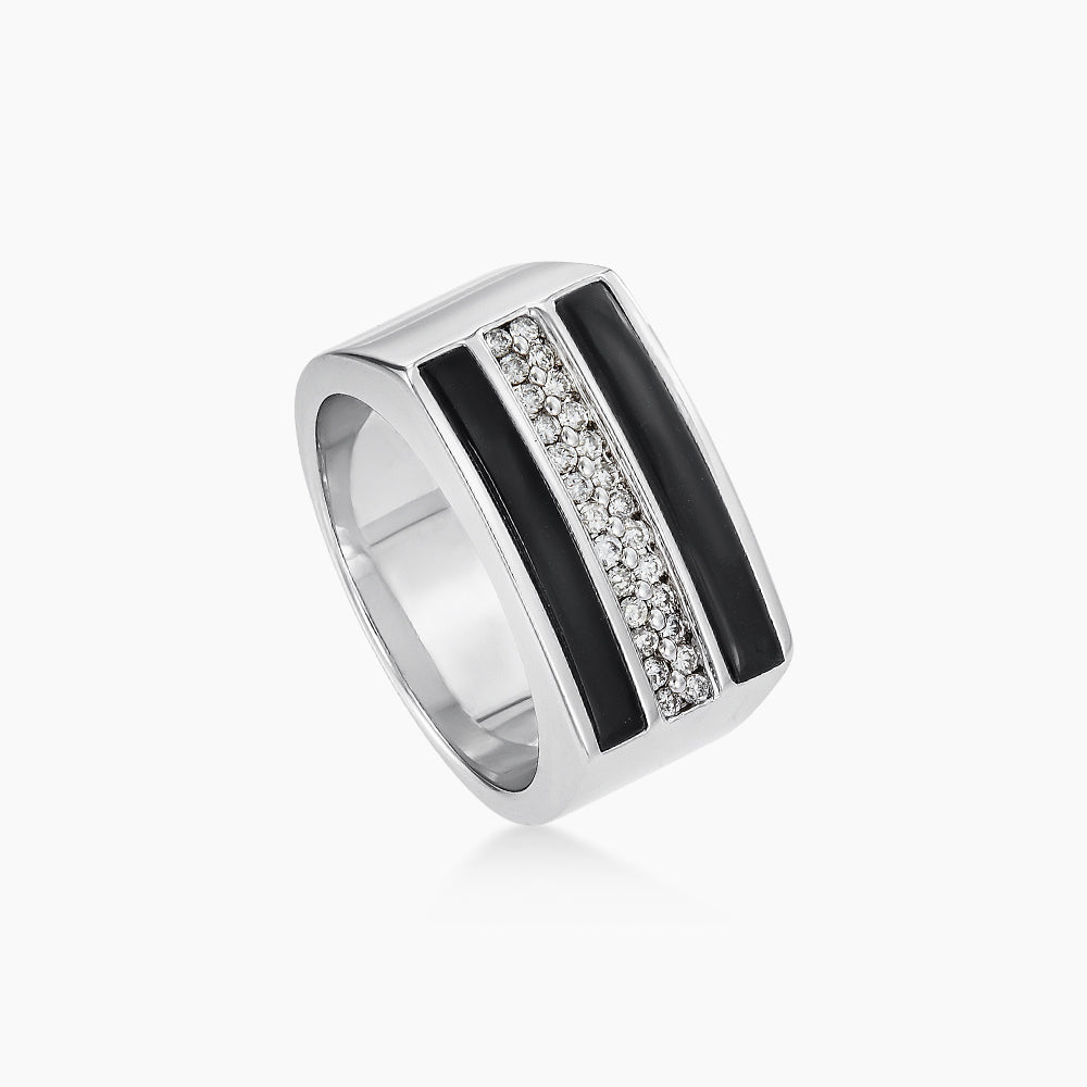 Fancy Black Onyx and Diamond Men's Ring in 925 Silver Palladium 273930725(PLD)