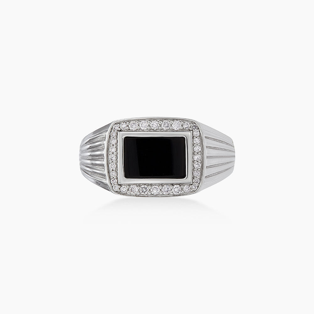 Fancy Black Onyx and Diamond Men's Ring in 925 Silver Palladium 273940725(PLD)
