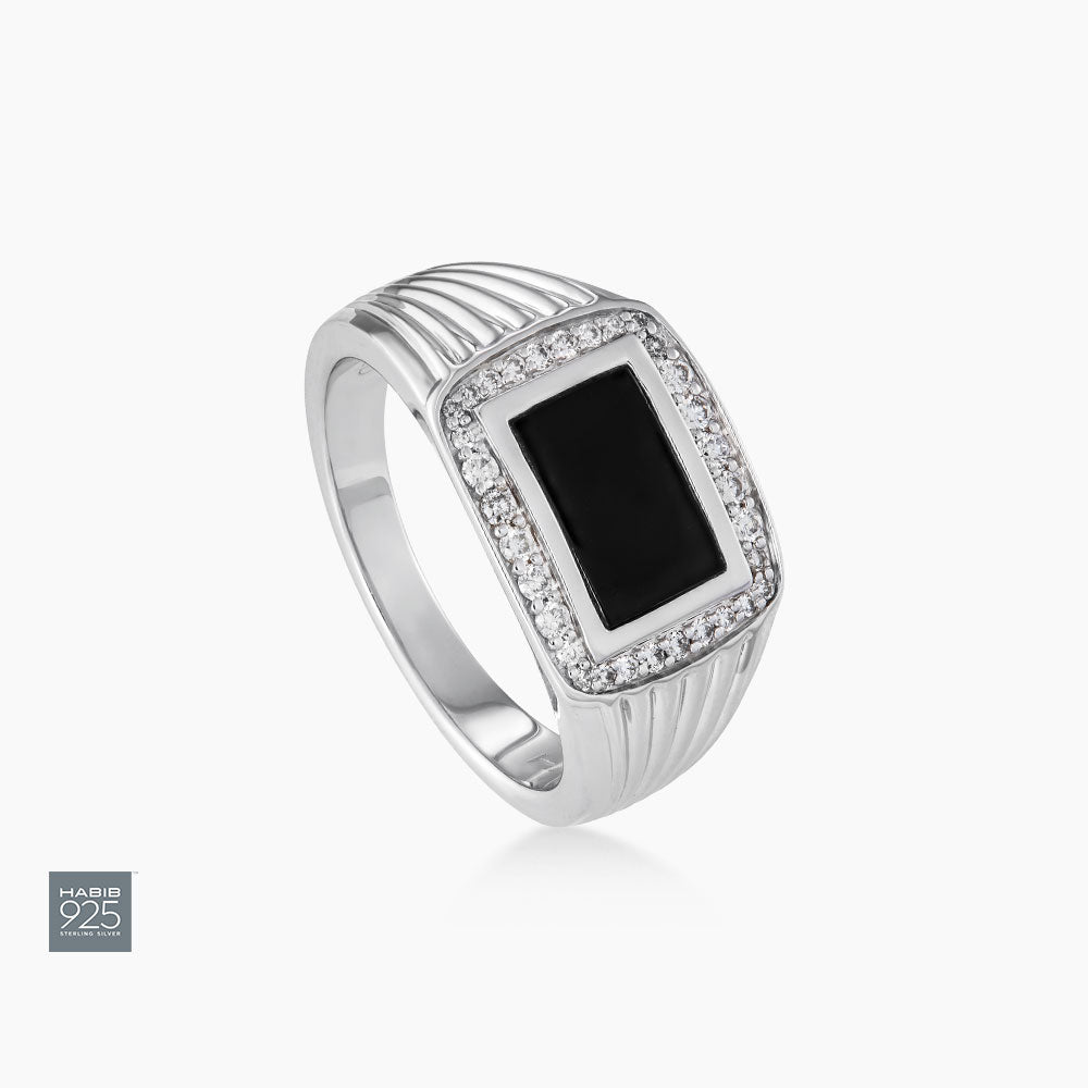 Fancy Black Onyx and Diamond Men's Ring in 925 Silver Palladium 273940725(PLD)