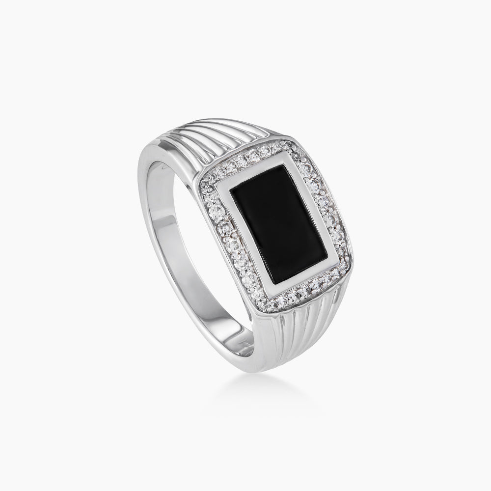 Fancy Black Onyx and Diamond Men's Ring in 925 Silver Palladium 273940725(PLD)