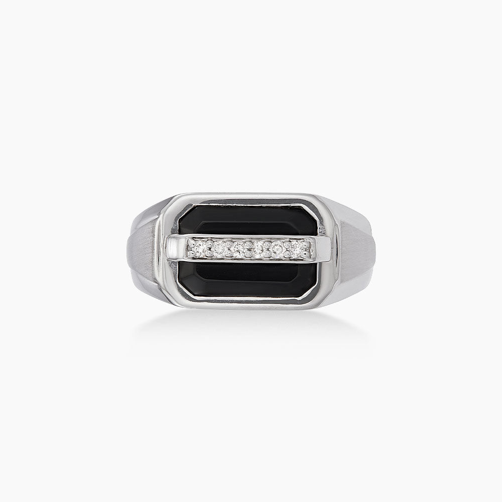 Fancy Black Onyx and Diamond Men's Ring in 925 Silver Palladium 273980725(PLD)
