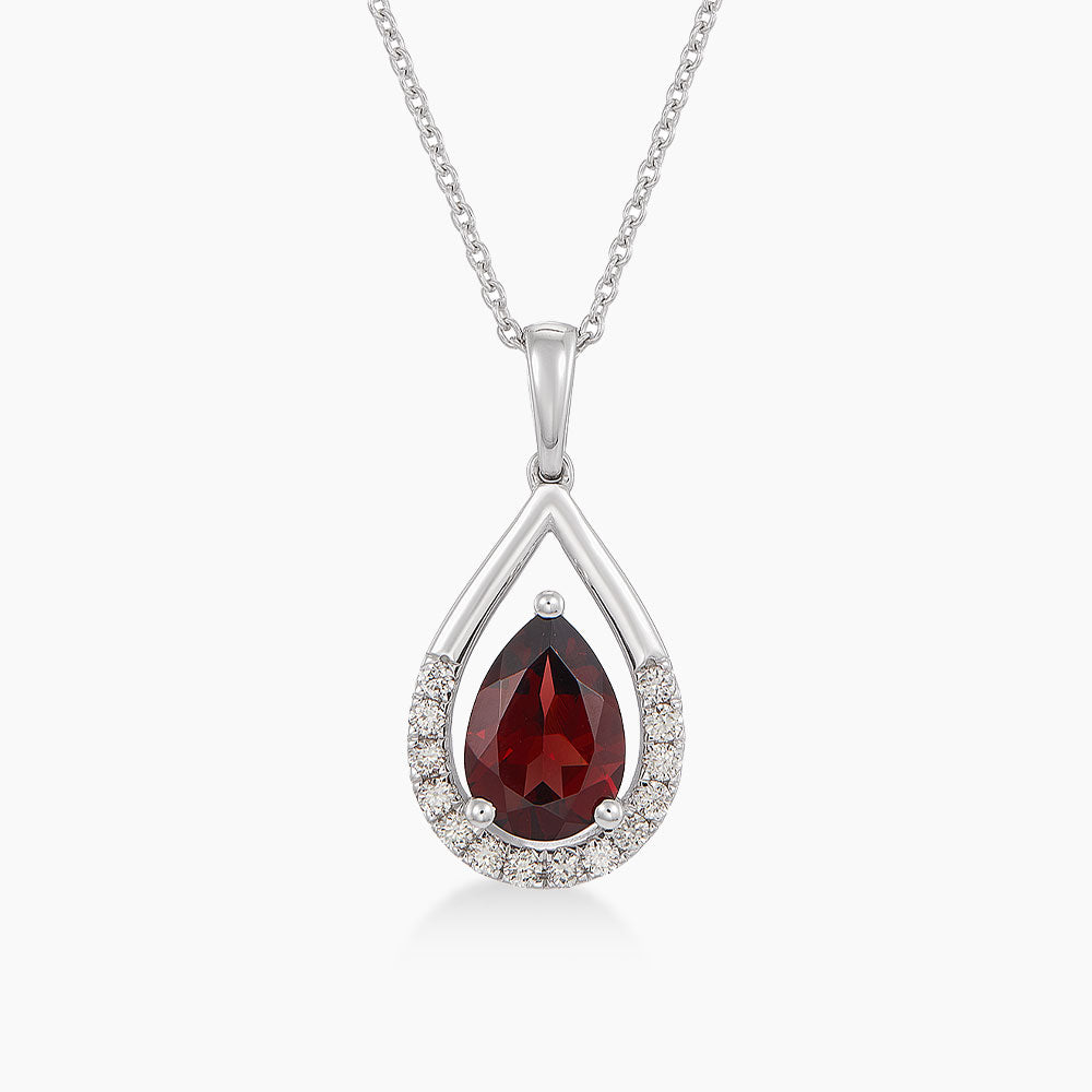 Pear Garnet and Diamond Necklace in 375/9K White Gold 274350126(N)-GARN