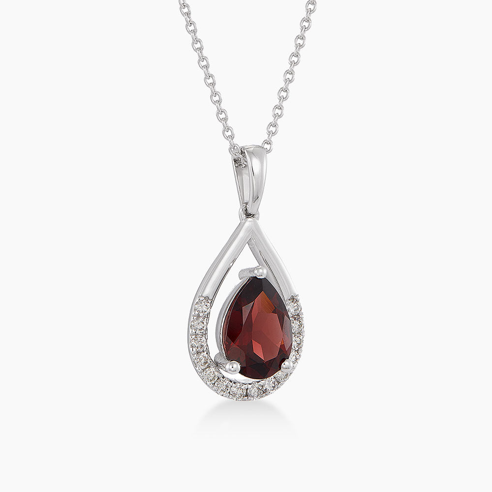 Pear Garnet and Diamond Necklace in 375/9K White Gold 274350126(N)-GARN