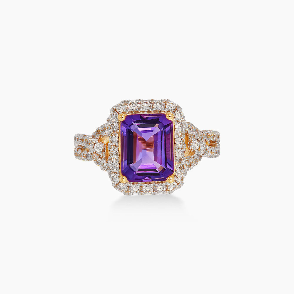Emerald Amethyst and Diamond Ring in 375/9K Yellow Gold 274580226