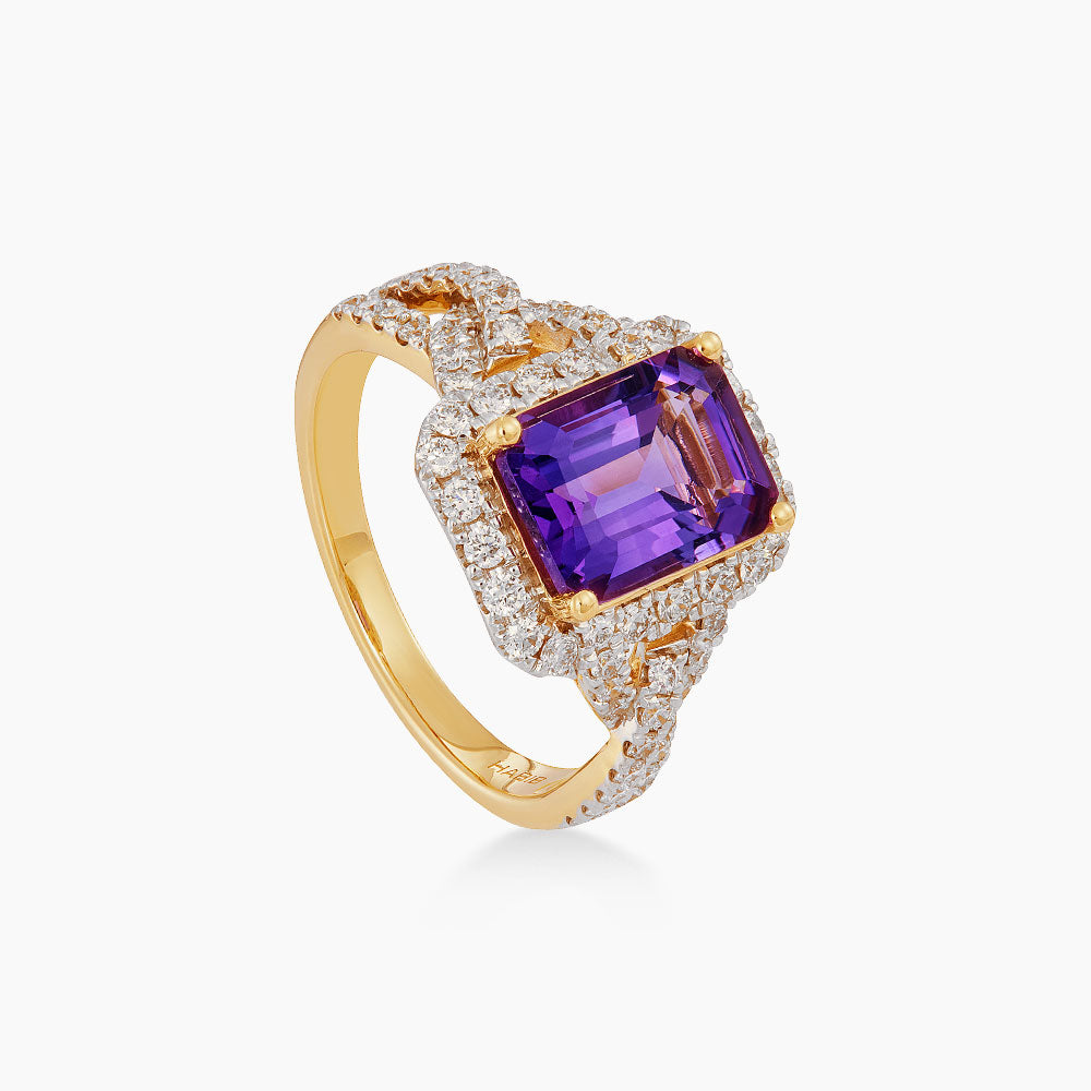 Emerald Amethyst and Diamond Ring in 375/9K Yellow Gold 274580226