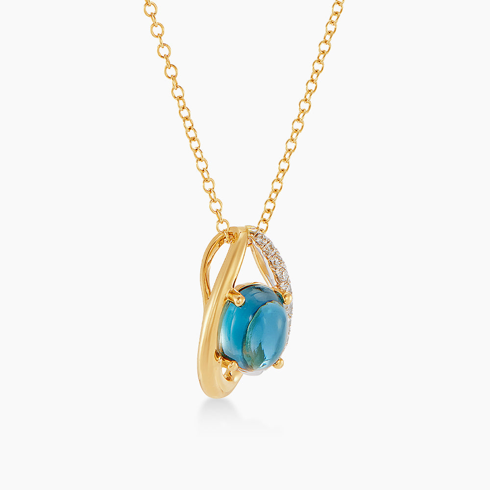 Oval Blue Topaz and Diamond Necklace in 375/9K Yellow and White Gold 276050826(N)