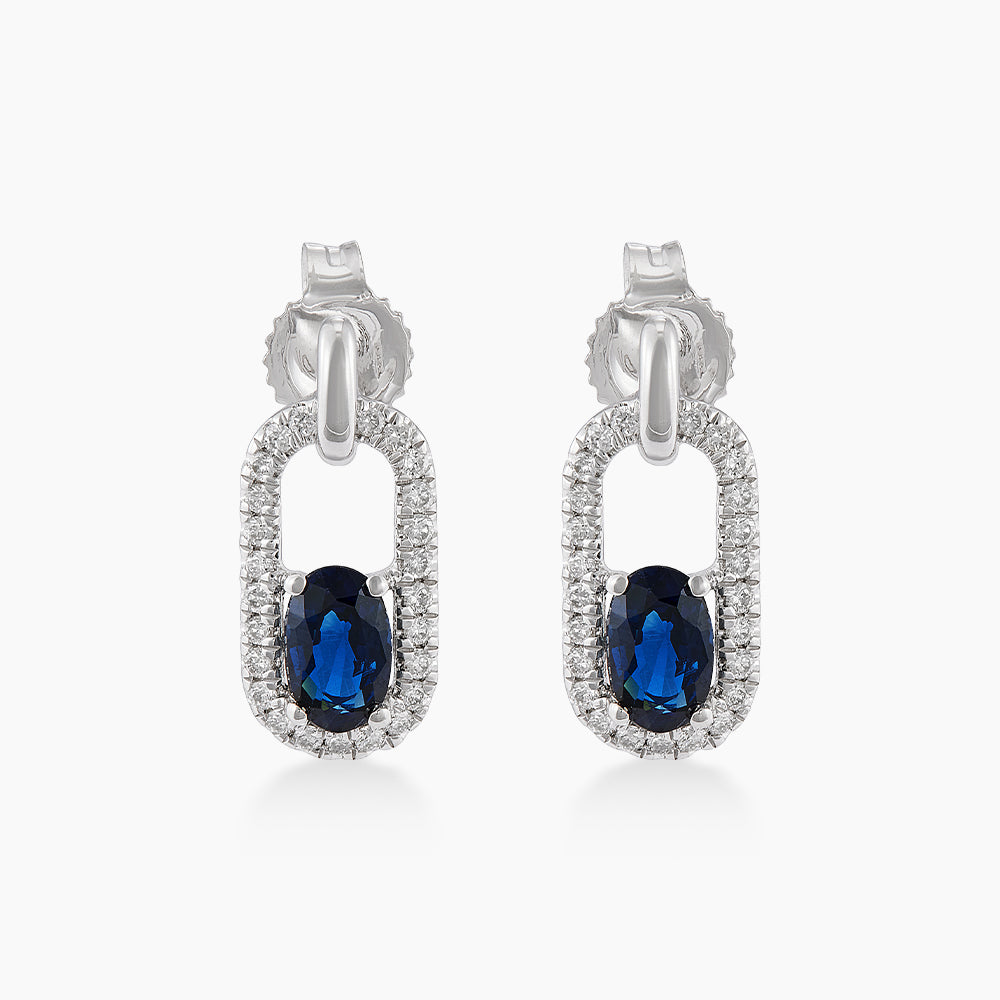 Oval Blue Sapphire and Diamond Earrings in 375/9K White Gold 458380326