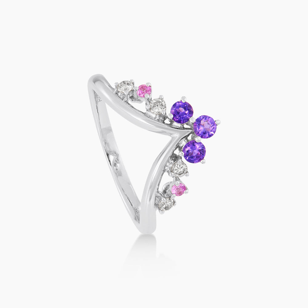 CHIC | Amethyst, Pink Sapphire and Diamond Ring in 375/9K White Gold 267630124(WG)-AMEH