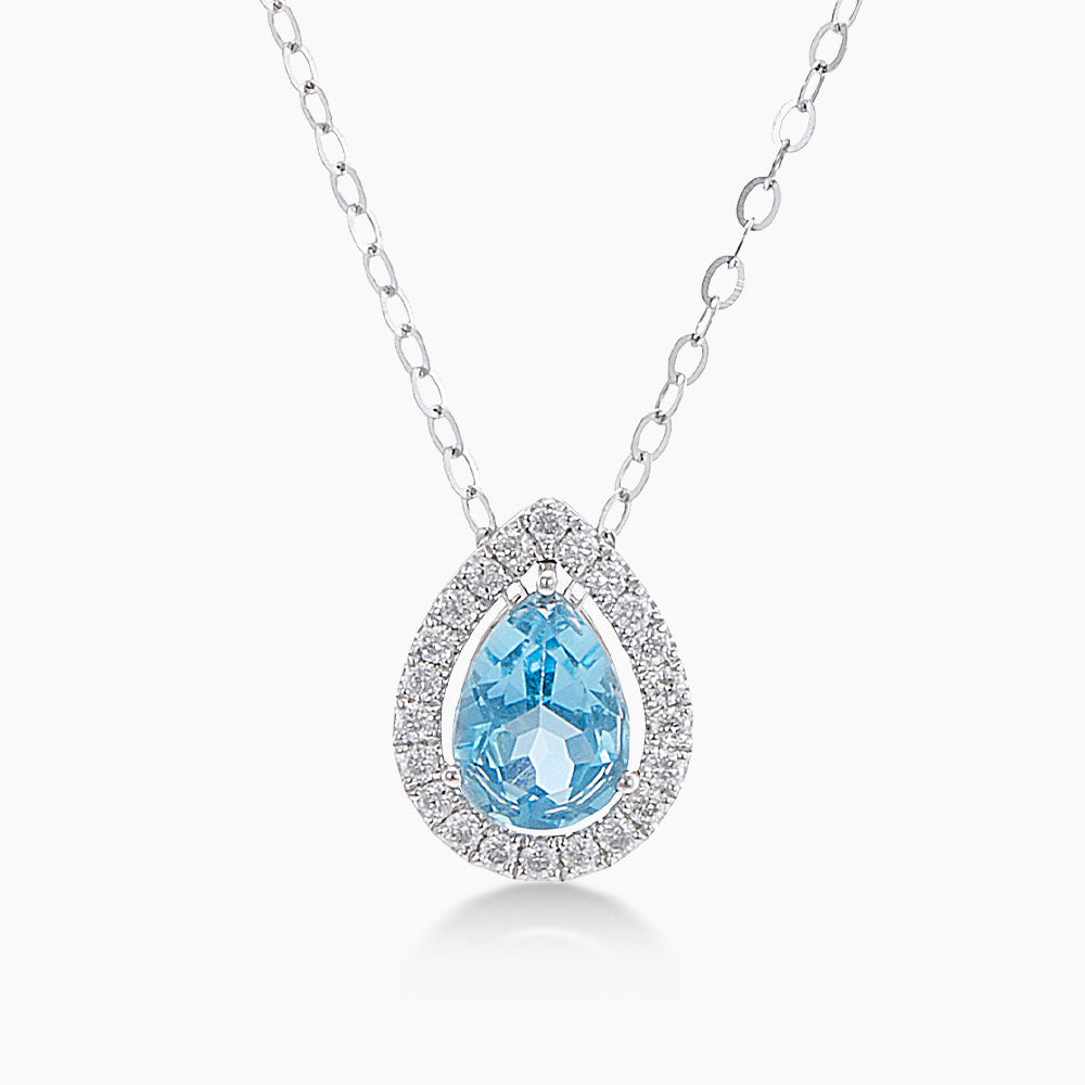 Pear Blue Topaz and Diamond Necklace in 750/18K White Gold 457840325(N)