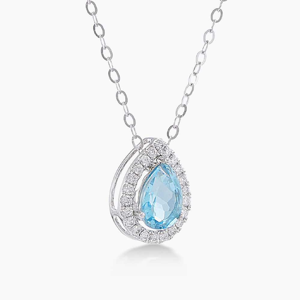 Pear Blue Topaz and Diamond Necklace in 750/18K White Gold 457840325(N)