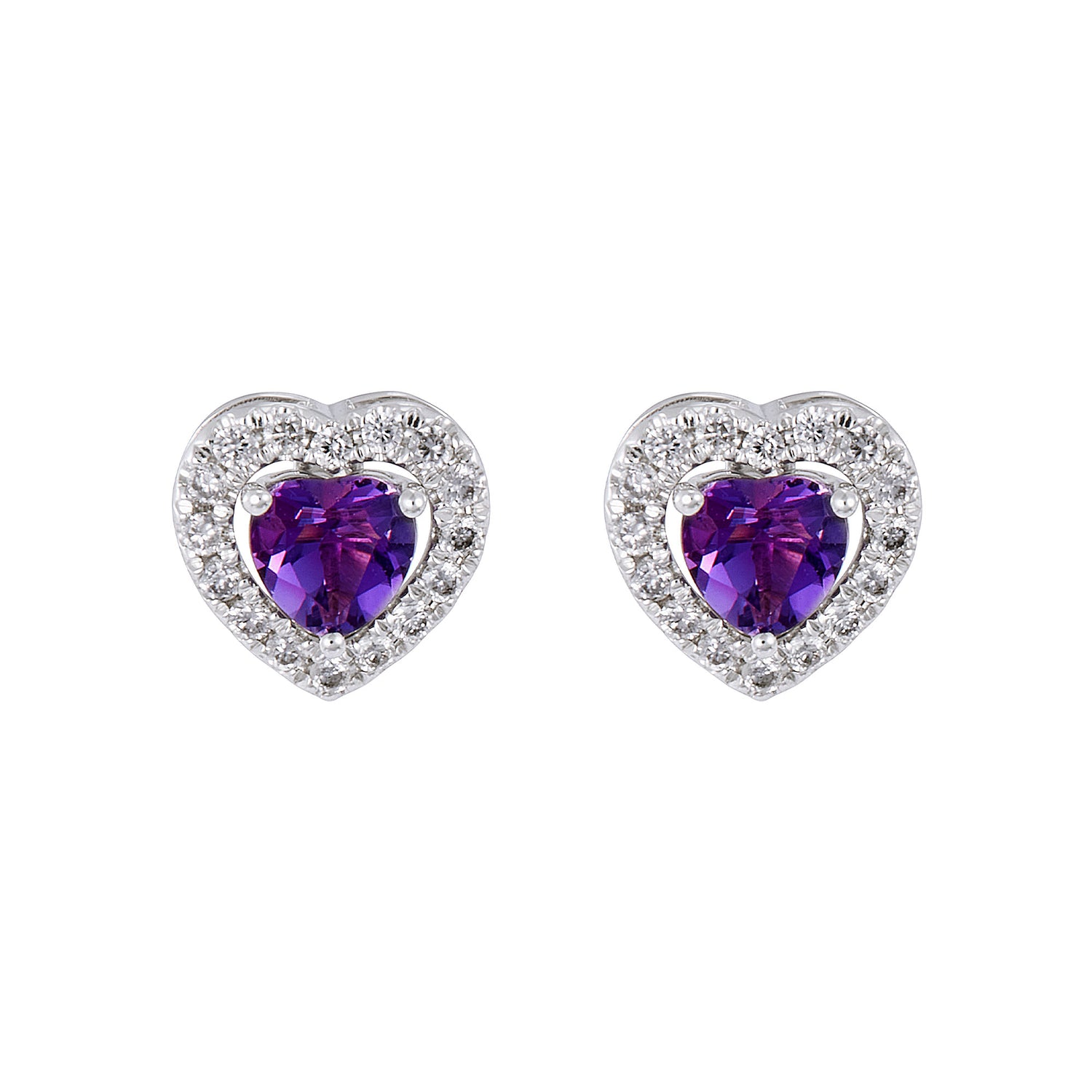 Heart Amethyst and Diamond Earrings in 750/18K White Gold 457850325(E)