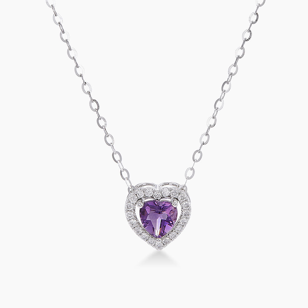 Heart Amethyst and Diamond Necklace in 750/18K White Gold 457850325(N)
