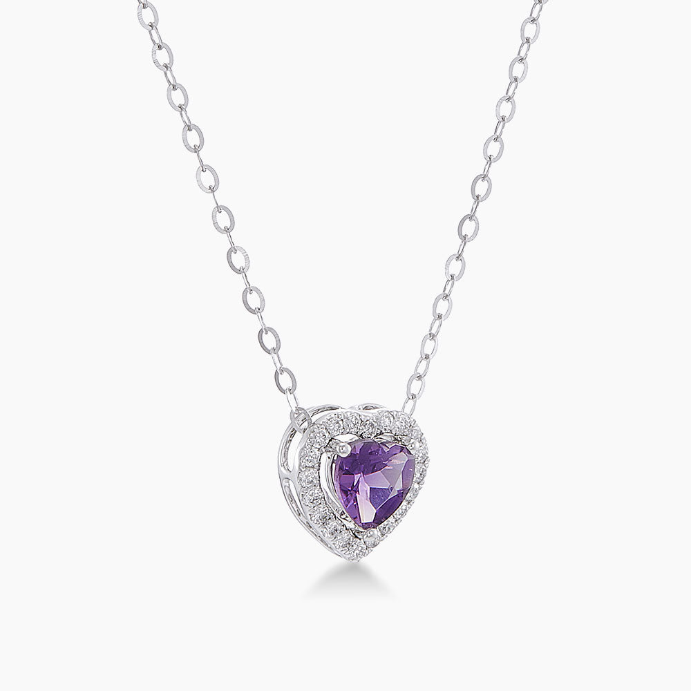 Heart Amethyst and Diamond Necklace in 750/18K White Gold 457850325(N)