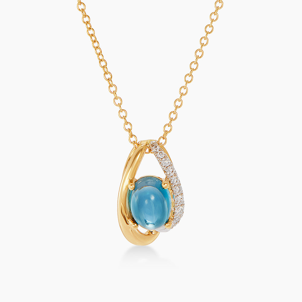Oval Blue Topaz and Diamond Necklace in 375/9K Yellow and White Gold 276050826(N)