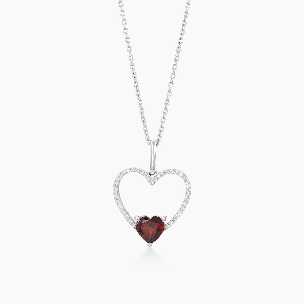 Heart Garnet and Diamond Necklace in 375/9K White Gold 561180125-GARN