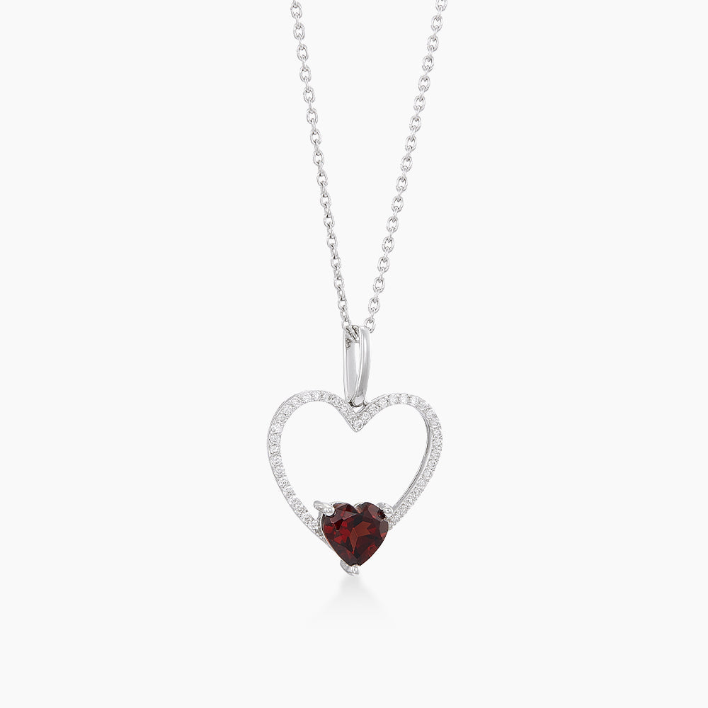 Heart Garnet and Diamond Necklace in 375/9K White Gold 561180125-GARN