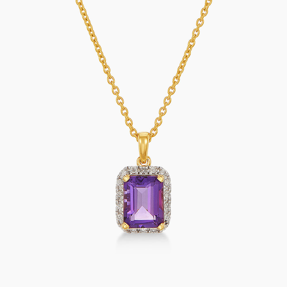 Emerald Amethyst and Diamond Necklace in 375/9K Yellow Gold 561570126-AMEH