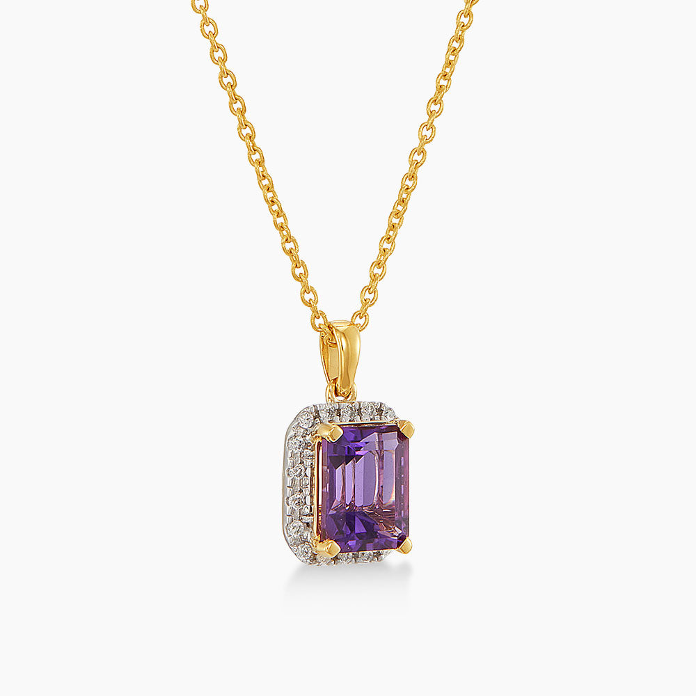 Emerald Amethyst and Diamond Necklace in 375/9K Yellow Gold 561570126-AMEH