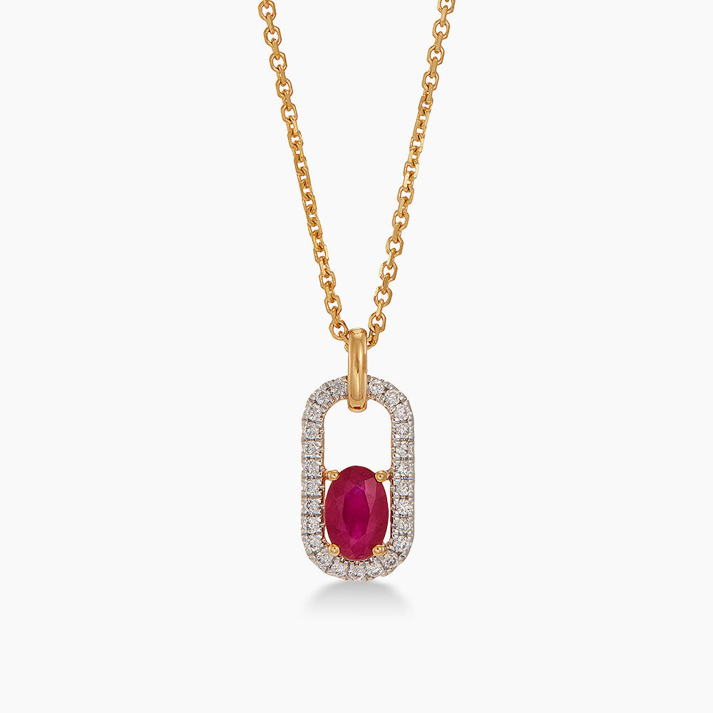 Red Ruby and Diamond Necklace in 375/9K Yellow Gold 561610326